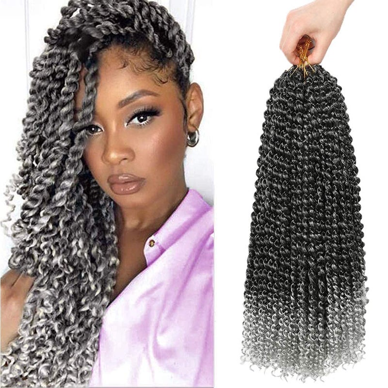 Passion Twist Hair 18 Inch Water Wave Passion Twist Crochet Hair Synthetic Braids for 6 Packs Passion Twist Crochet Braiding Hair Goddess Locs Long Bohemian Locs Hair 18 Inch 1BSilver